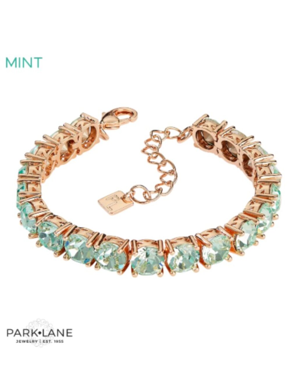 Park Lane Mint Crystal & Rose Gold Tennis Impression Bracelet